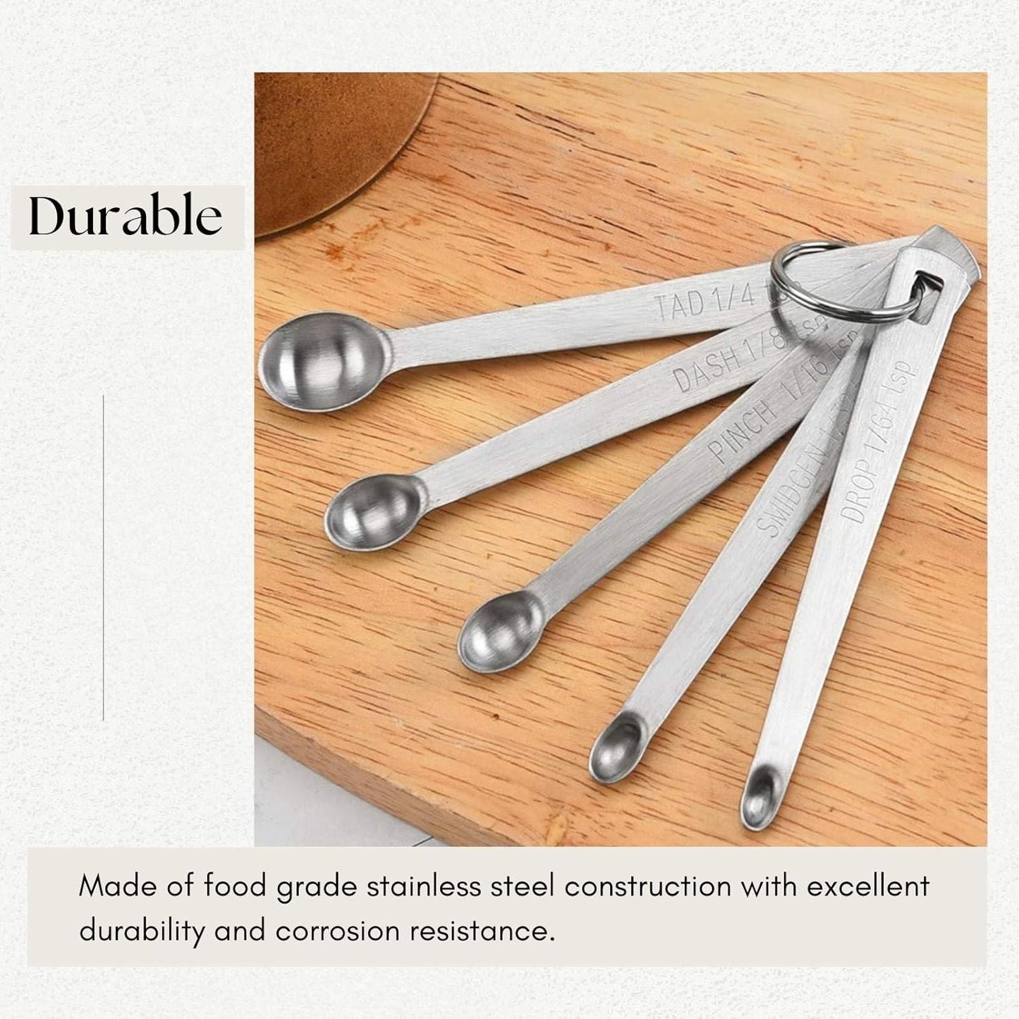 5Pcs Teaspoon Measuring Spoons, 1/4 tsp, 1/8 tsp, 1/16 tsp, 1/32 tsp, 1/64 tsp Metal Measuring Spoons Set, Stainless Steel Cooking Baking Tiny Measuring Spoon for Powders, Spices, Salt