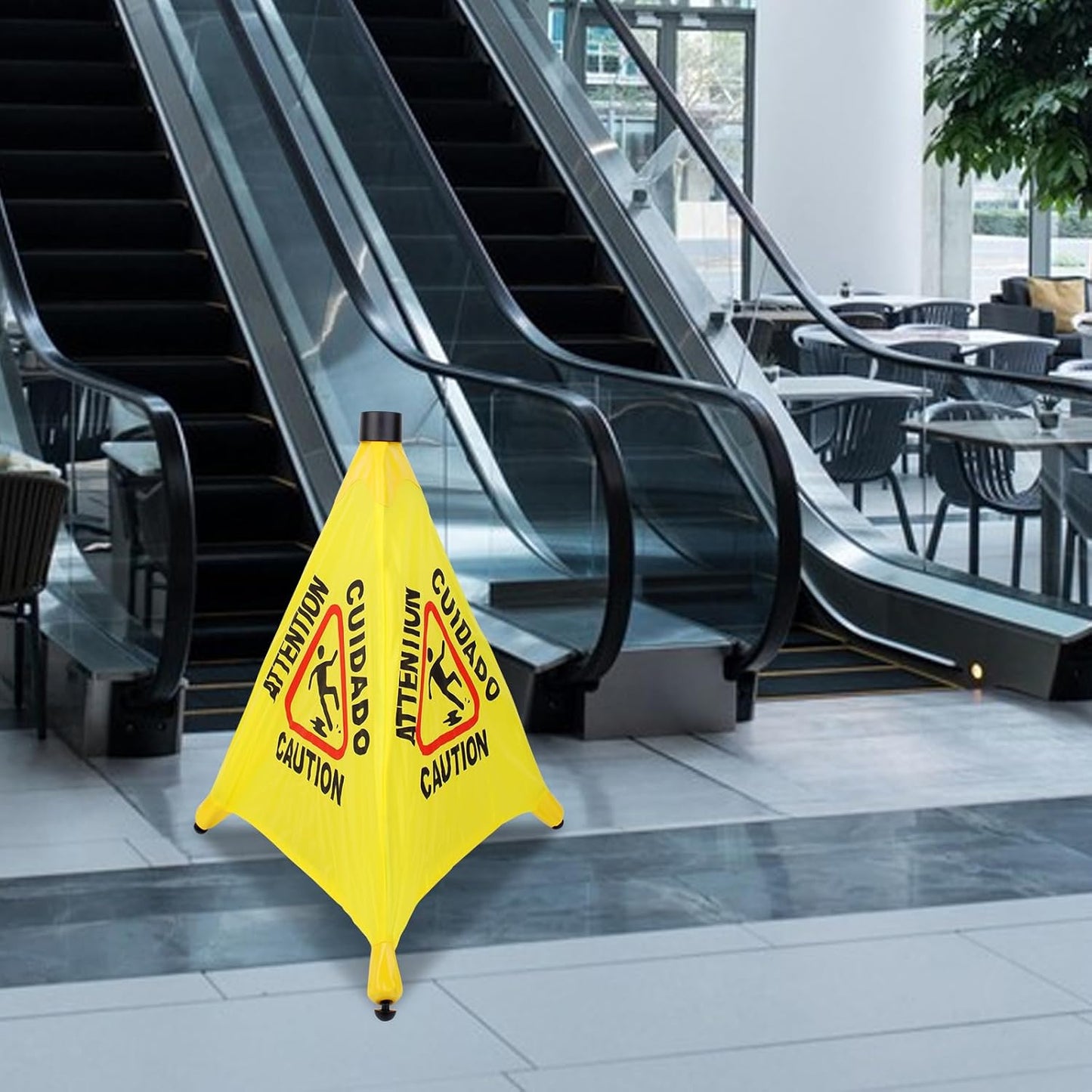 6 Pcs 20 inch Pop up Wet Floor Sign with Storage Tube, Wet Safety Signs Commercial Caution Safety Cone Pop up Caution Sign for Commercial Stores Grocery Restaurant Restroom Office