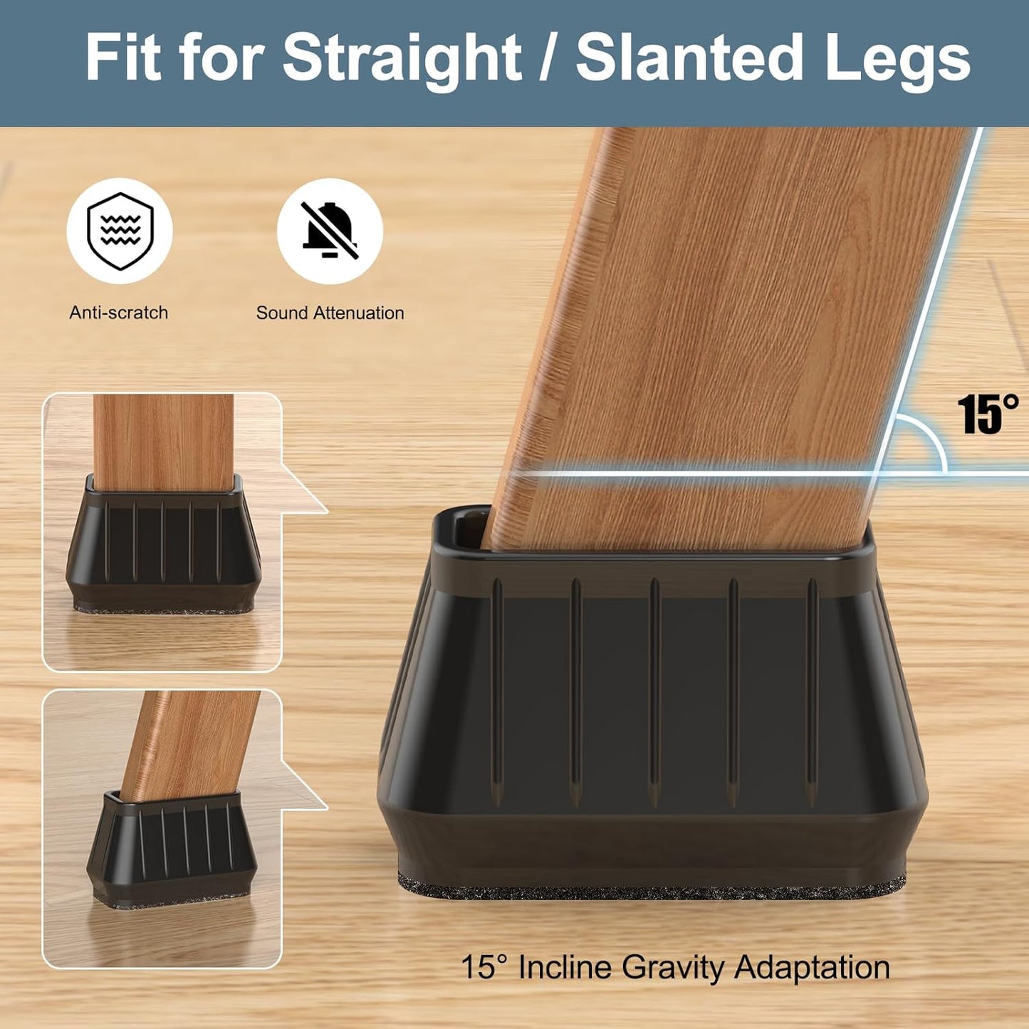 24PCS Rectangular Chair Leg Floor Protectors for Hardwood Floors, Thicken Rubber Chair Leg Cap Covers, Non Slip Furniture Leg Pads to Protect Wood Tile Floors from Scratches and Reduce Noise