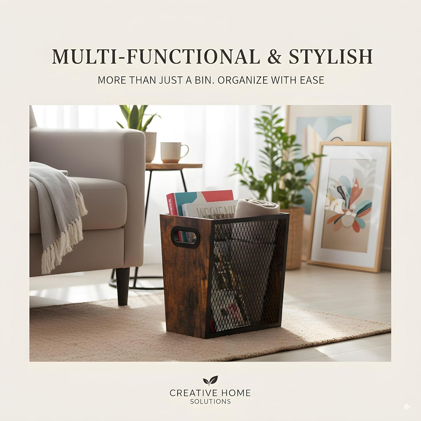 Piskyet Rustic Office Trash Can for Near Desk,7 Gallon Unique Wood Bedroom Garbage Can,Vintage Wastebasket with Handle, Decorative Trash Can for Home Office,2pack 12.2"L x 9.6"W x 14.9"H,Rustic Brown