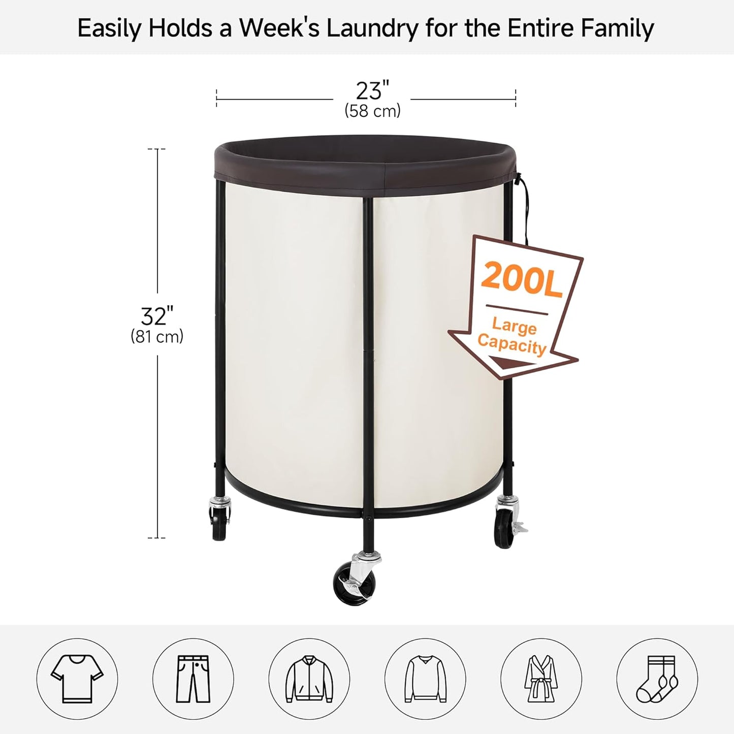 StorageWorks Rolling Laundry Basket, Laundry Hamper with Wheels, Laundry Room Organization and Storage, Dirty Clothes Cart for Bathroom, Bedroom, Beige