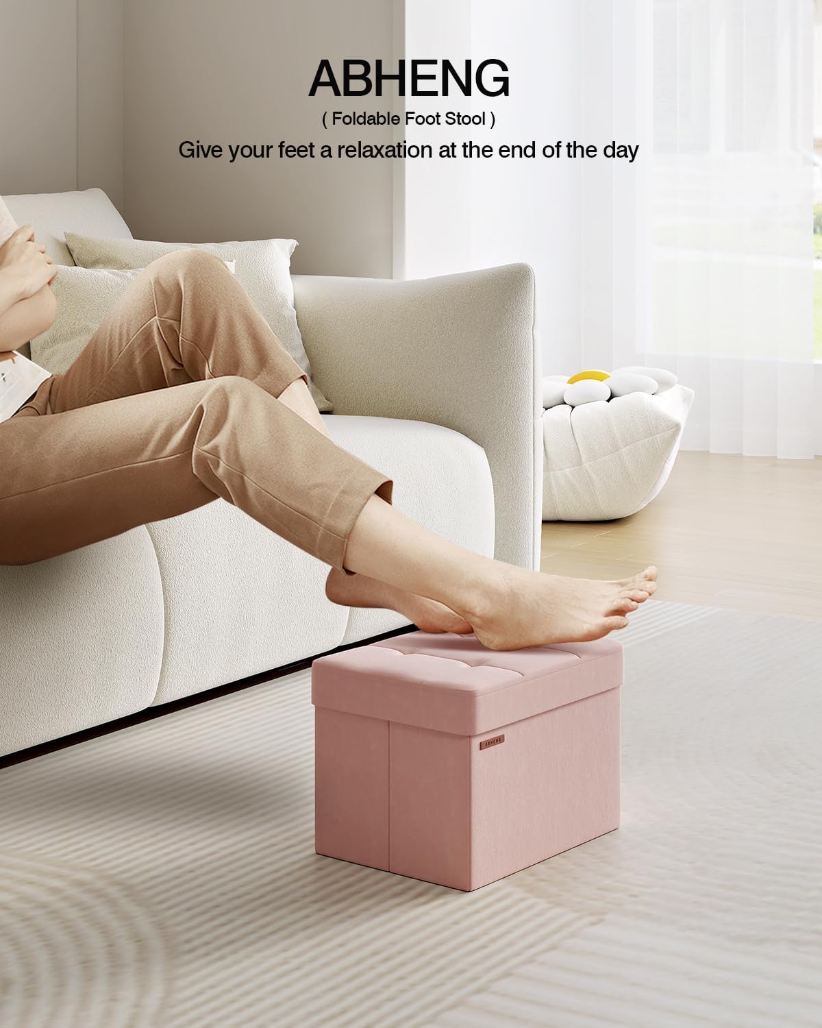 Folding Storage Ottoman, Velvet Storage Bench, Footrest, Foot Stool,for Living Room, Bedroom and Office,12.2 x 16.1 x 12.2 Inches, 200 kg Load Capacity,Jelly Pink,UASND03P