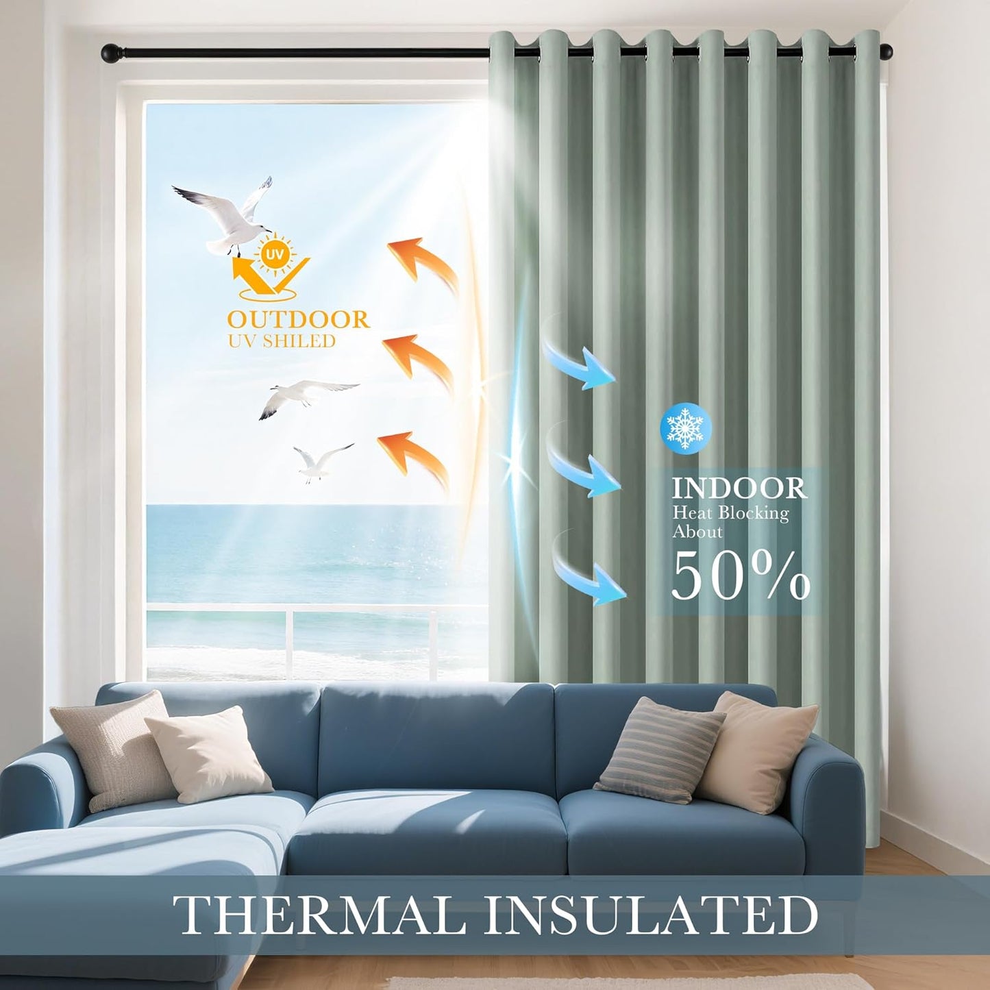 PONY DANCE Sage Green Curtains 94 Inches Long for Big Window, Extra Long Light Green Curtains for High Ceiling Living Room, Thermal Insulated Solid Drapes for Bedroom, 2 Panels