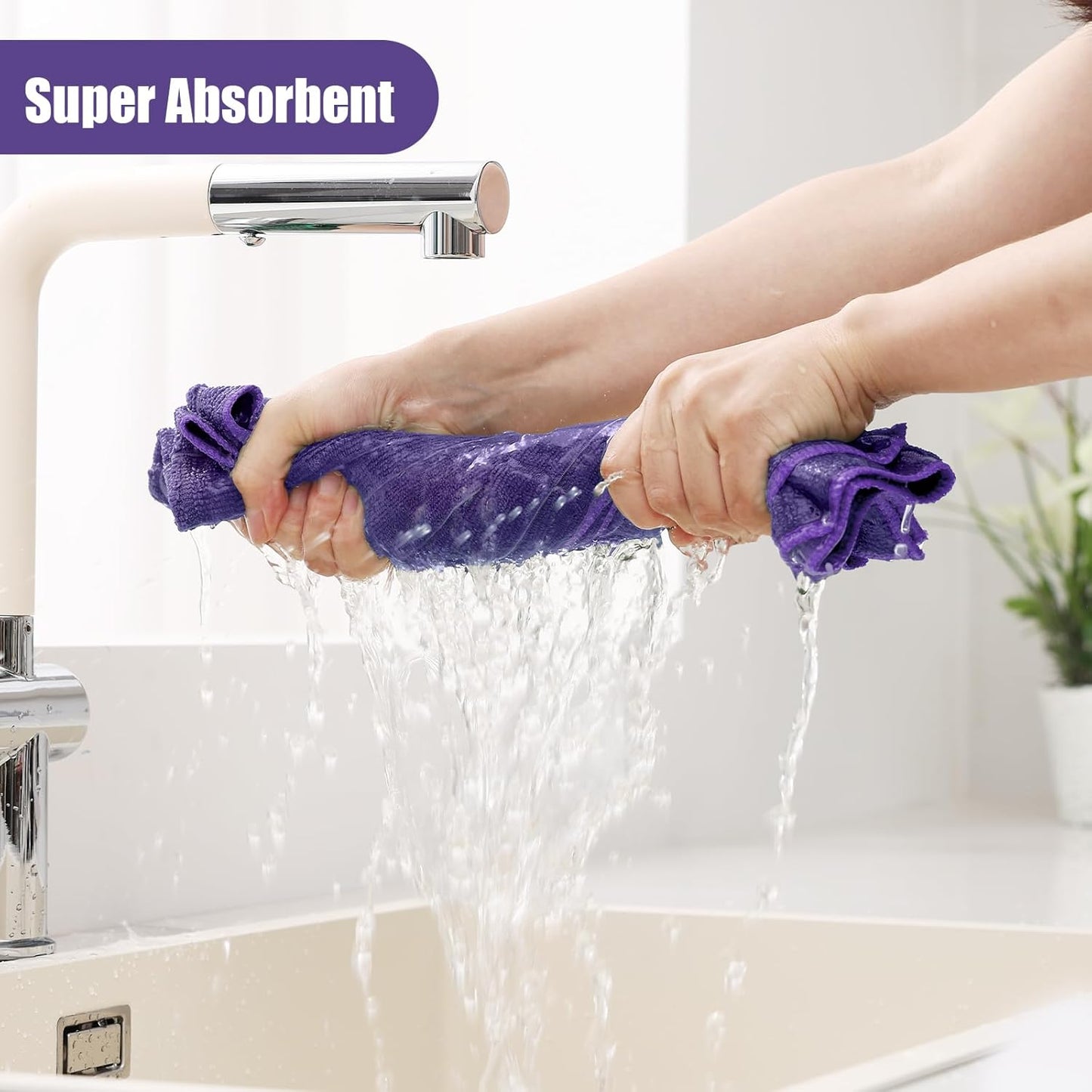 Homaxy Microfiber Kitchen Towels and Dishcloths Set, 16 Pack Soft and Absorbent Dish Hand Towels Bulk, 28 x 16 Inch & 12 x 12 Inch Quick Drying Rags for Washing Dishes, Purple