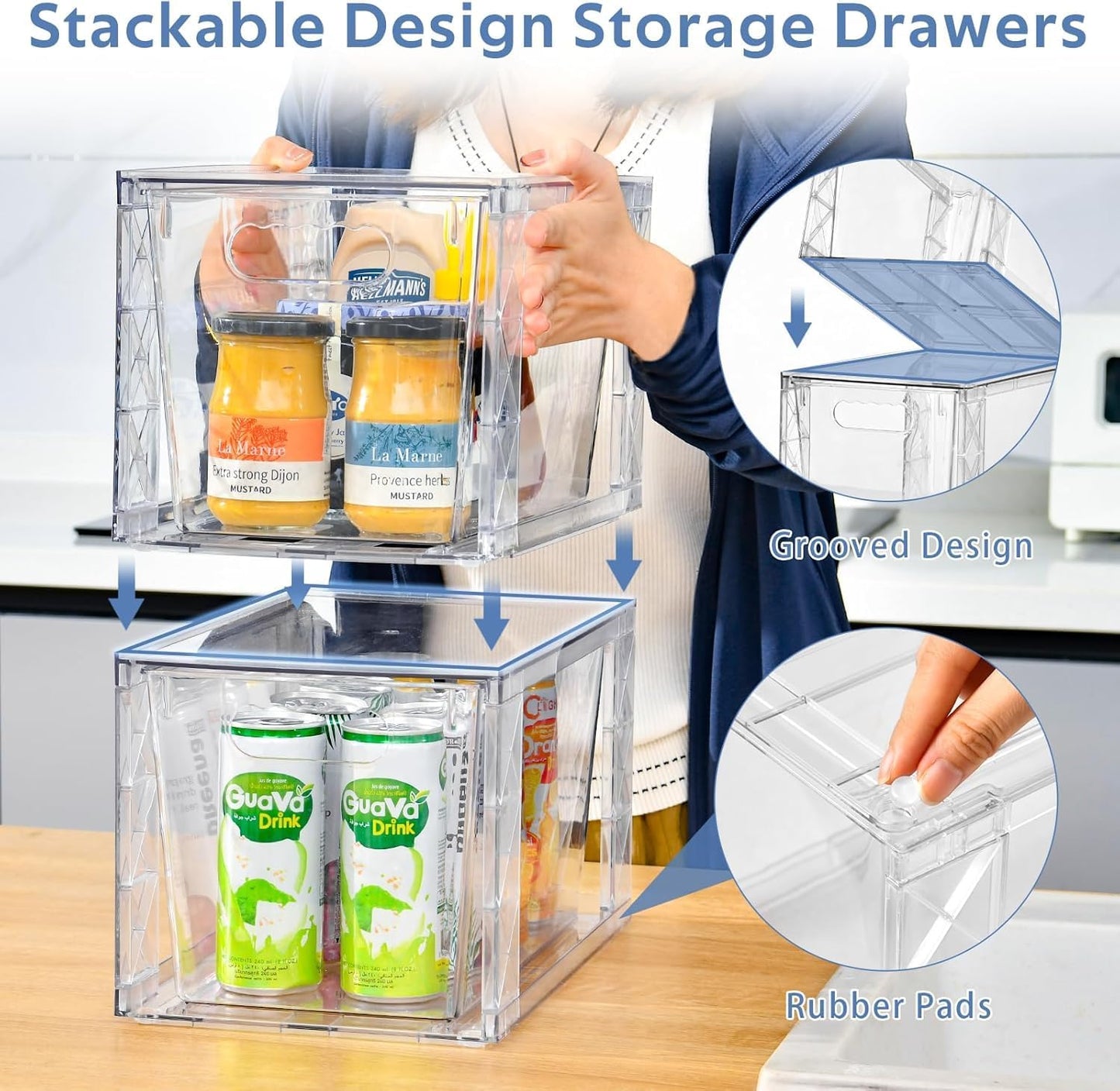 Plastic Drawers Storage, 6Pack Clear Stackable Storage Drawers, Acrylic Storage Bins with Drawers for Fridge Organizers, PlasticDrawers Stackable for Makeup Organizers Cosmetic Display, Large