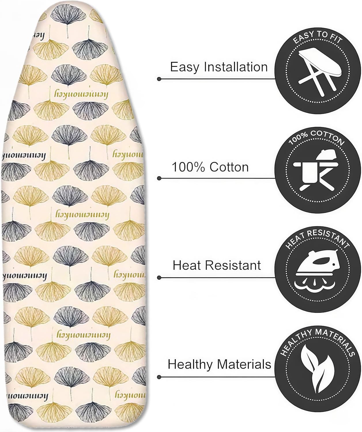 Ironing Board Cover with Two 5MM Thick Feltpads,15"x48"Heat Resistant Replacement Ironing Board Cover and Pad,Fits Standard Ironing Boards,Durability and Easy to Install