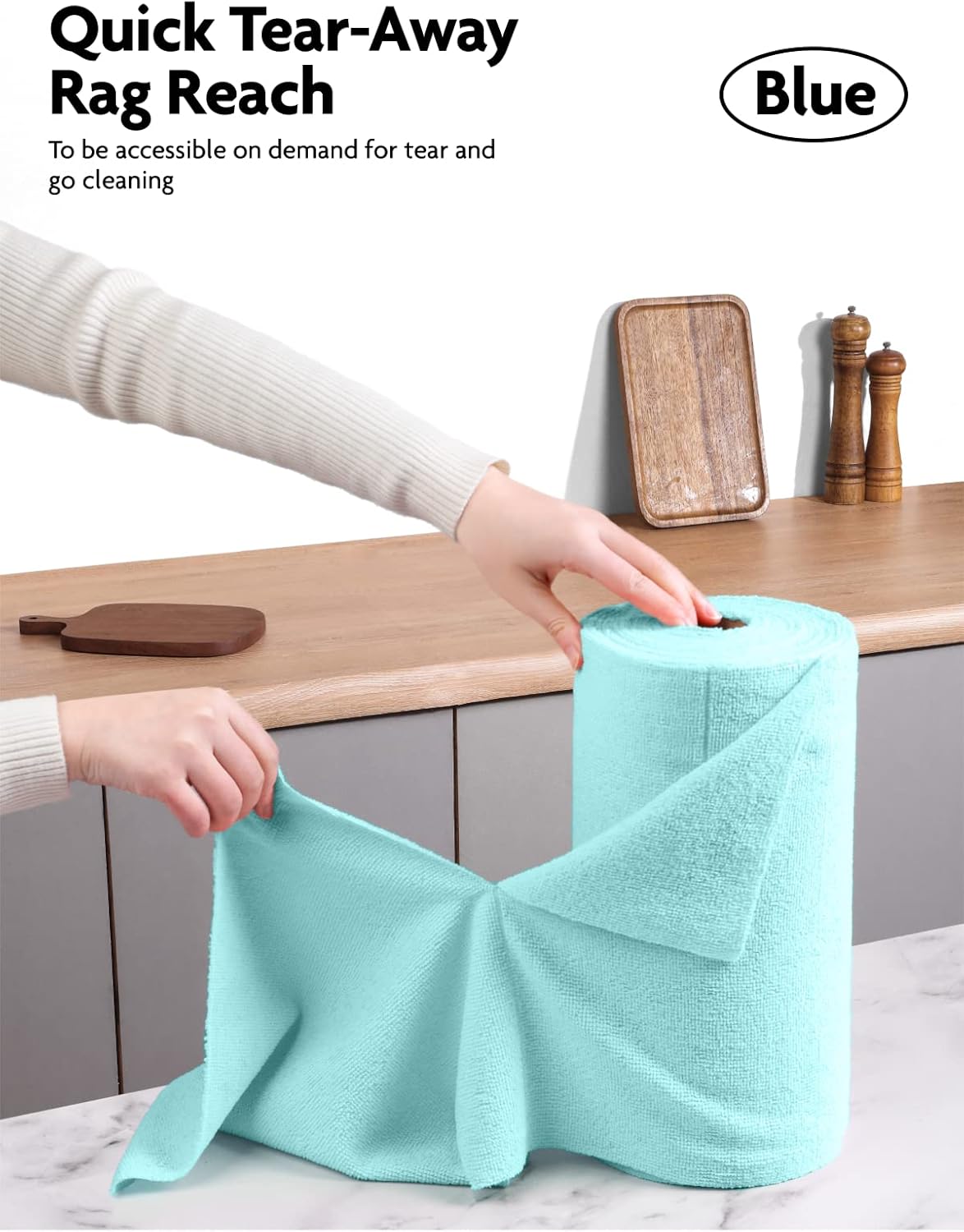 Fantasticlean Microfiber Cleaning Cloth Roll -40 Pack, Tear Away Microfiber Towels, 12" x 12", Reusable, Washable, Scratch Free, Ultra Absorbent Dishcloth for Car, Home Supplies, Pet, Kitchen (Blue)