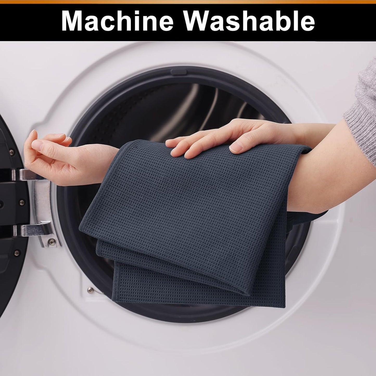 Homaxy 100% Cotton Waffle Weave Kitchen Towels - 8 Pack Soft and Absorbent Dish Towels - 16 x 26 Inches Quick Dry Hand Towels - Dark Grey