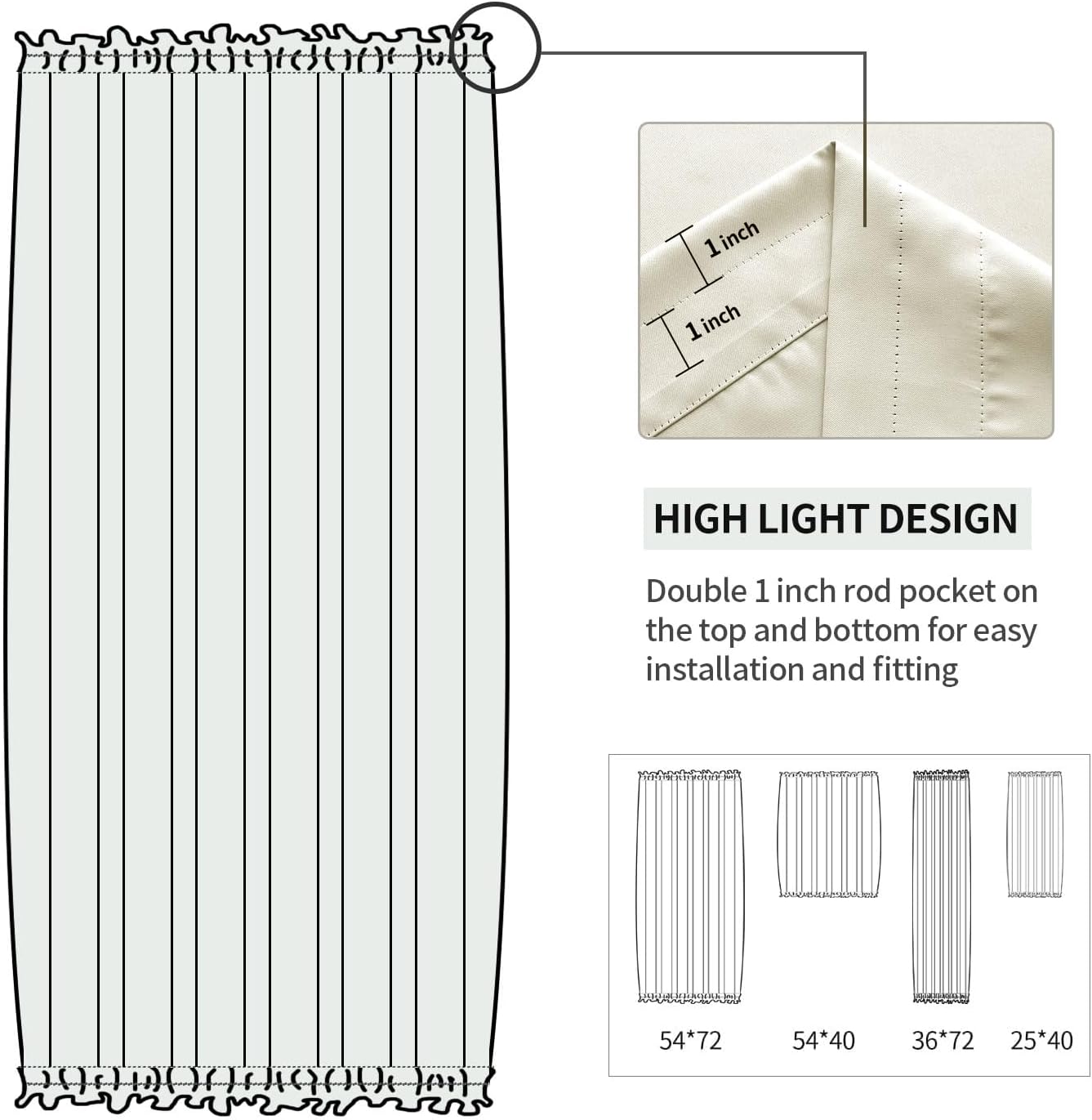 DWCN French Door Curtains – Rod Pocket Thermal Blackout Curtain for Doors with Glass Window, Kitchen and Patio Doors for Privacy, 54 X 72 Inches Long, 1 Curtain Panel with Tieback, Light Beige