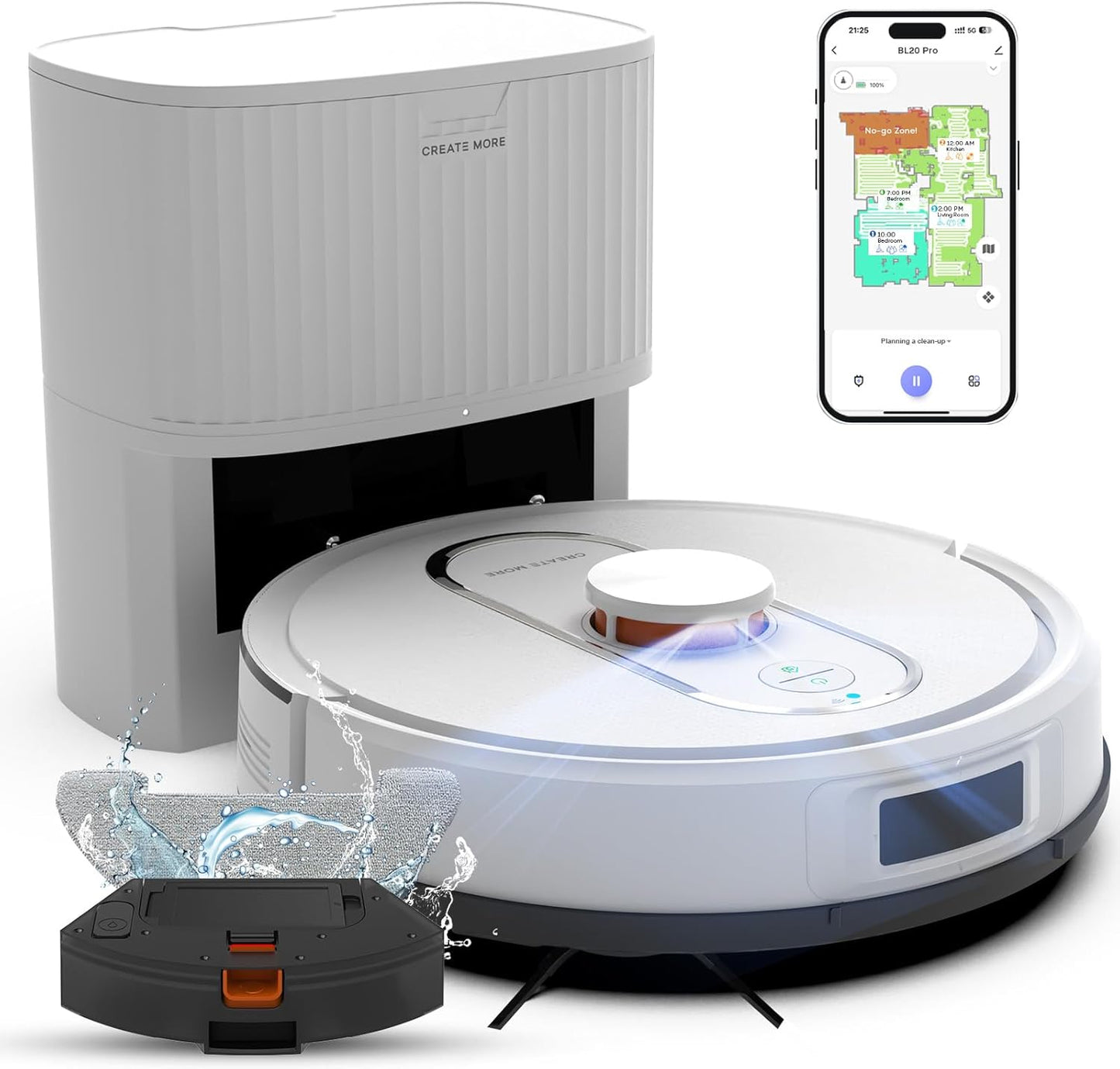 Bagotte Robot Vacuum and Mop Self Emptying, 5000Pa Suction, 60-Day Hands-Free, LiDAR Navigation, Smart Mapping, No-Go Zones, Wi-Fi/Alexa App Control for Pet Hair, Hard Floors, Carpets