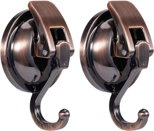Suction Cup Hooks for Shower, Bathroom, Kitchen, Glass Door, Mirror, Tile – Loofah, Towel, Coat, Bath Robe Hook Holder for Hanging – Waterproof Wreath Hanger (Red Bronze 2Pack)