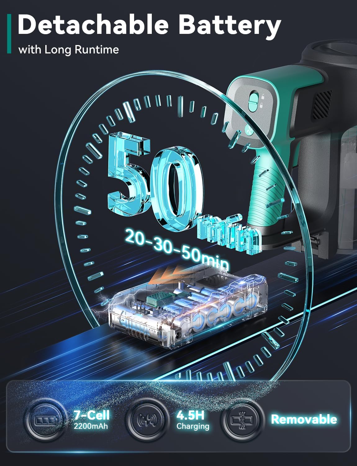 DEVOAC S10K Cordless Vacuum Cleaner, 45Kpa 50mins Lightweight Stick Vacuum with Powerful Suction for Home, Rechargeable, Self-Standing, Handheld Vacuum Cleaners for Hardwood Floors, Carpets, Pet Hair