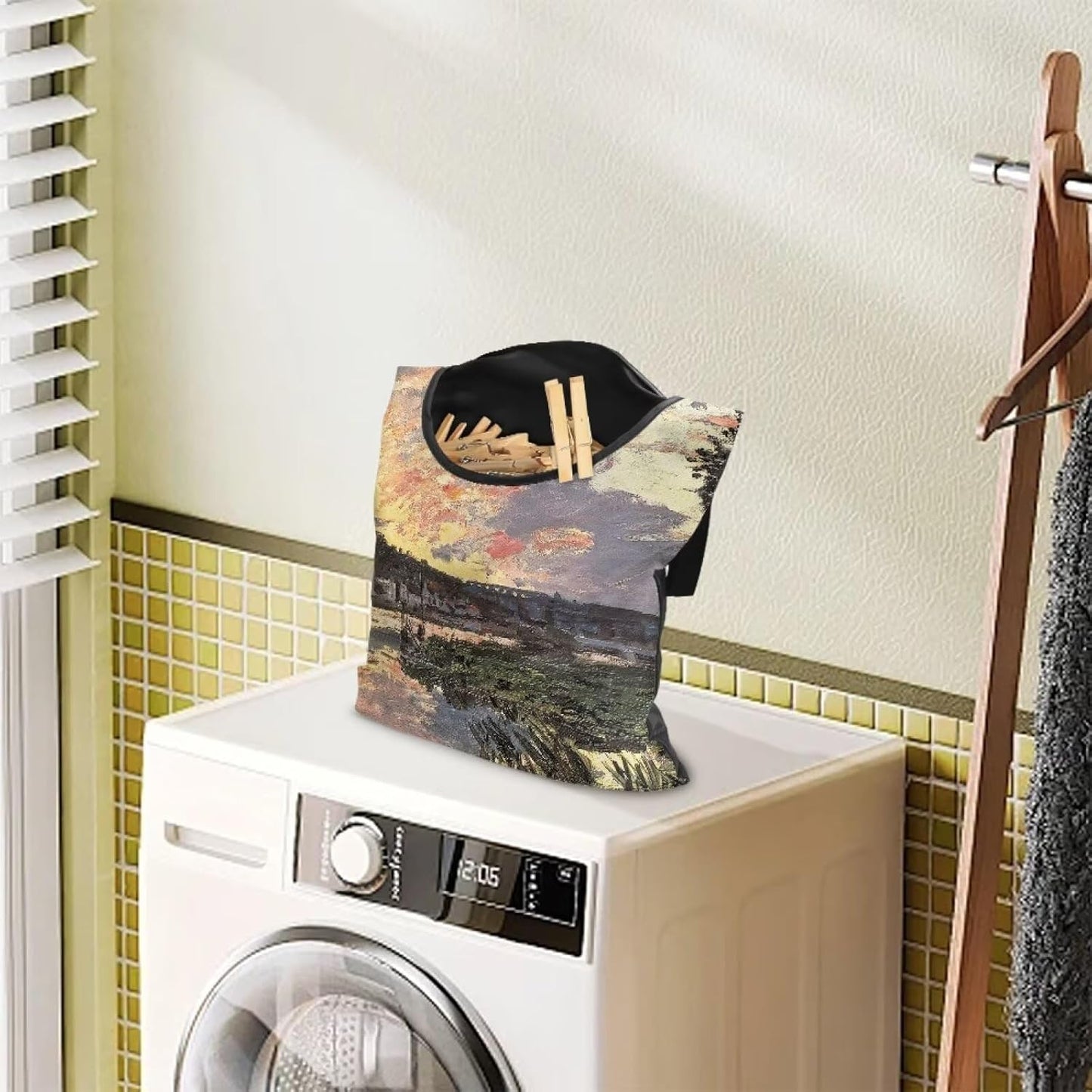 All-Weather Clothespin Holder Bag - Bennecourt, Soleil Couchant Durable Outdoor Storage Solution for Clothes Pins - Features Windproof Design & Secure Snap Closure - 14.5"x12" Size