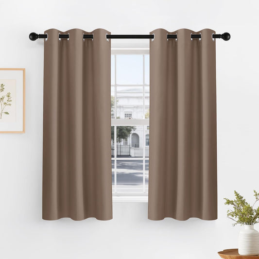 PONY DANCE Black Out Curtains for Bedroom 54 inch Length 2 Panels Set, Thermal Insulated Room Darkening Window Drapes for Living Room, Grommet Top (W34 x L54 Inch, Mocha)