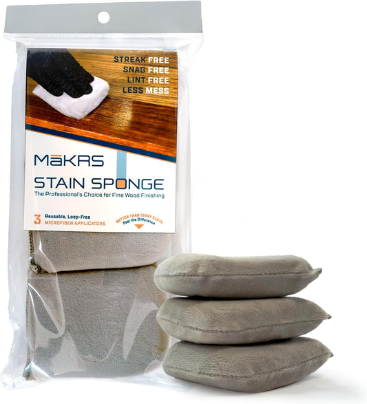 MāKRS Stain Sponge, 3-Pack Staining Pads, Stain Brushes for Wood, Lint and Streak-Free Applicator Sponges, Micro-Brush Over Foam Core, for Wood Stains and All Finishes, Easy to Use