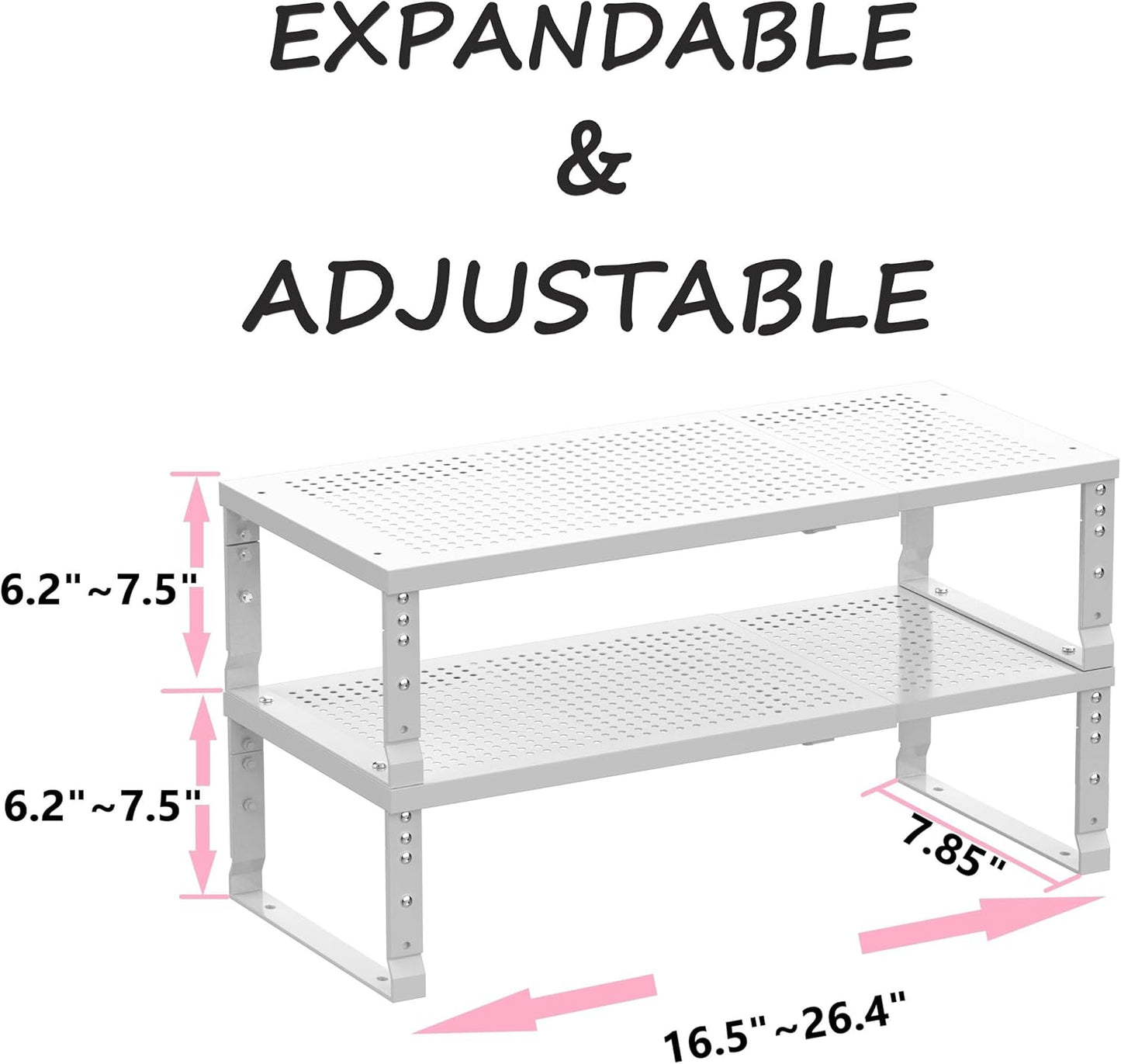 Metal Stackable Expandable Storage Shelf - Multi-Functional Home Storage Shelf, Suitable for Kitchen, Cabinet，Bathroom, Office, Garage, etc.（2PACKS/White/Medium