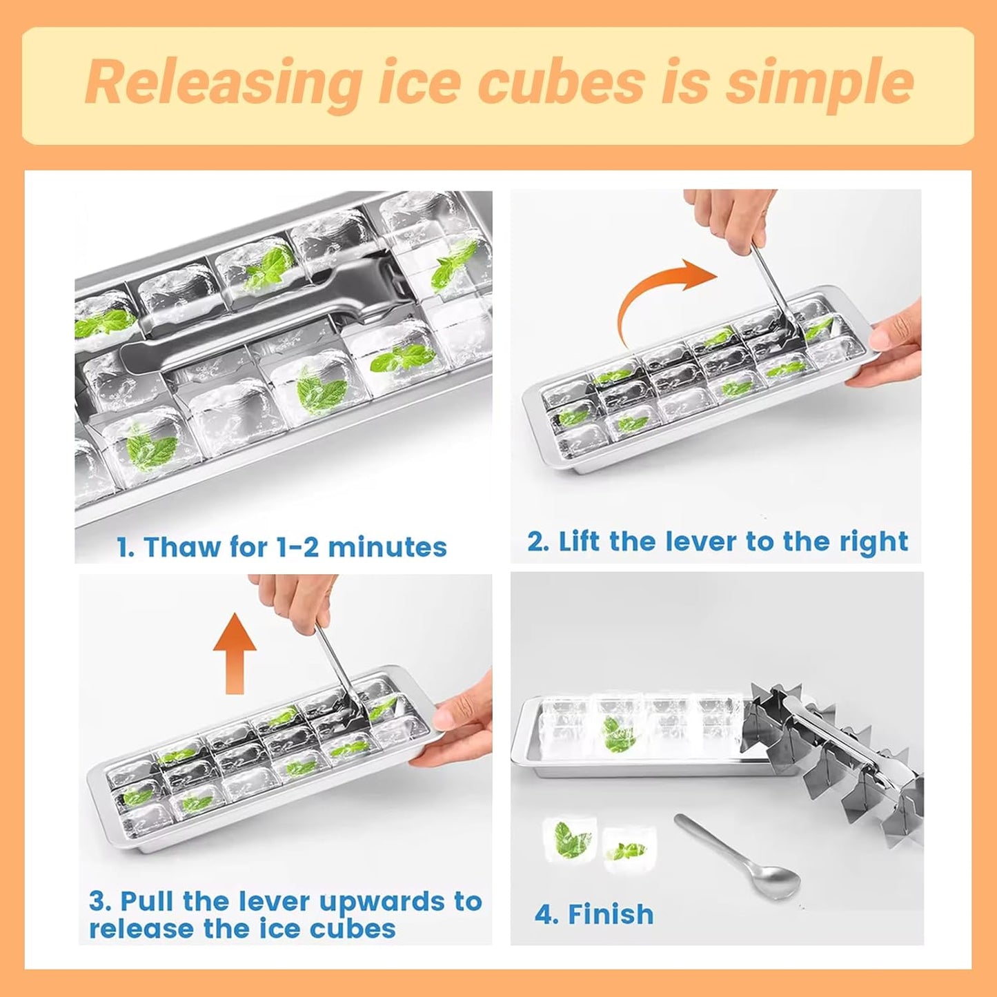 Professional Ice Cube Trays Stainless Steel - 18-Slot Heavy Duty Metal Icecube Mold, Non-Toxic Freezer Tray with Lever Release, Bar & Kitchen Use, Send Goods from Local Warehouse