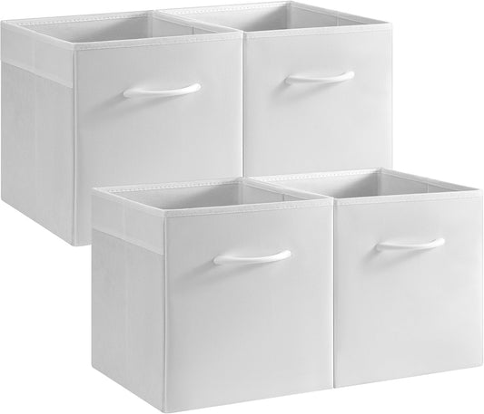StorageWorks White Storage Cubes, 11-inch Leather Bins with Handle, Cube Organizer Baskets for Shelves and Closet, Collapsible Storage Bins, 4-Pack