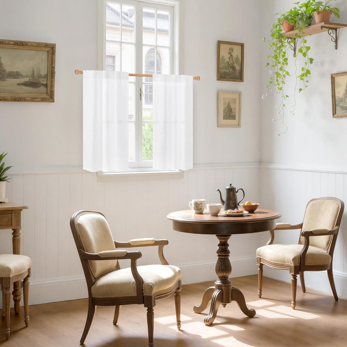 YoungsTex White Linen Curtains for Kitchen Window Over Sink - Small Half Window Drapes Semi Sheer with Back Tab for Front Door Cafe, 2 Panels, 30 X 40 Inch