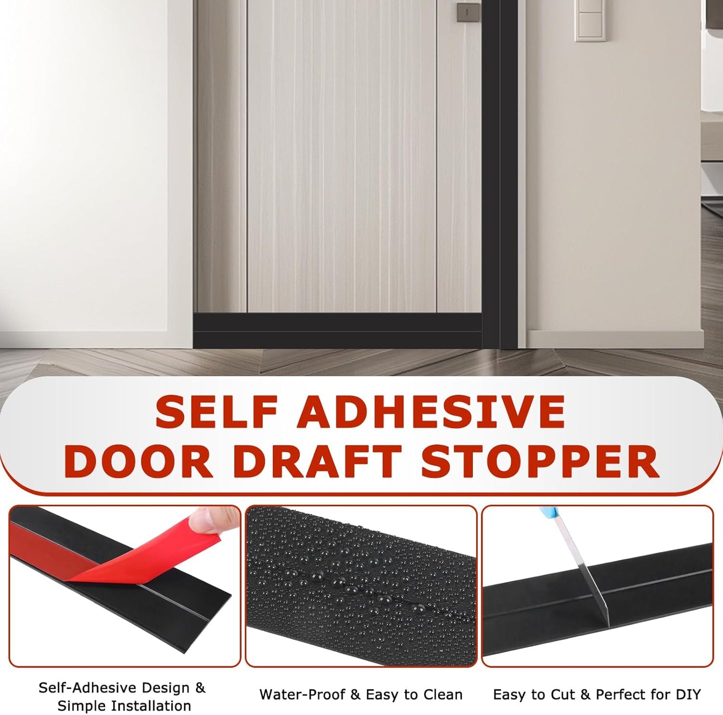 Weather Stripping Self Adhesive Door Draft Stopper Flexible Shower Door Bottom Seal Silicone Seal Strip for Sliding Glass Windows Side Gaps (Black, 2 Inch Wide x 10 Feet Long)
