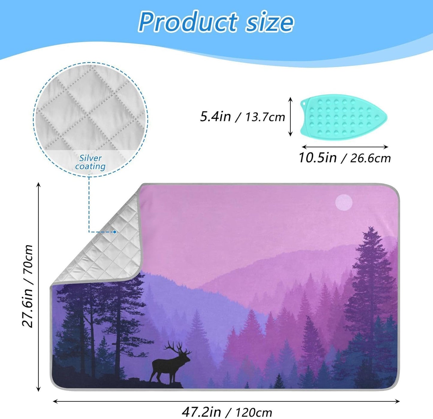 Ironing Mat Portable Ironing Pad Ironing Blanket for Table Top Heat Resistance Double-Side Using Travel Large 47.2 x 27.6 Inch Foldable Lightweight Purple Stag Mountains and Forest