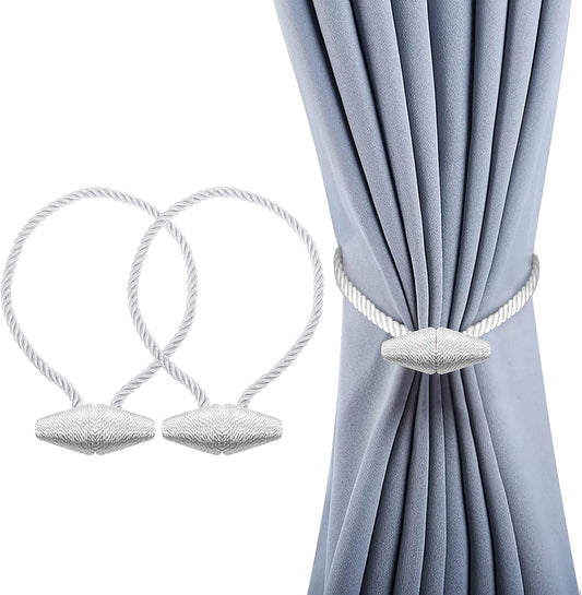 Hion Magnetic Curtain Tiebacks White 2pcs, Curtain Tiebacks Buckles Holdbacks Holders Hooks Clip for Home Bedroom Office Decorative Curtain