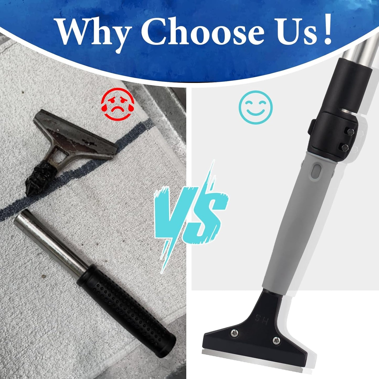 Floor Scraper Telescopic, 38 to 52in 4Inch Razor Blade Floor Scrapers Long Handle Heavy Duty Extension Pole Metal Paint Scraper with 10PCS Extra Metal Blades Paint Scraper (Gray, 4Feet)