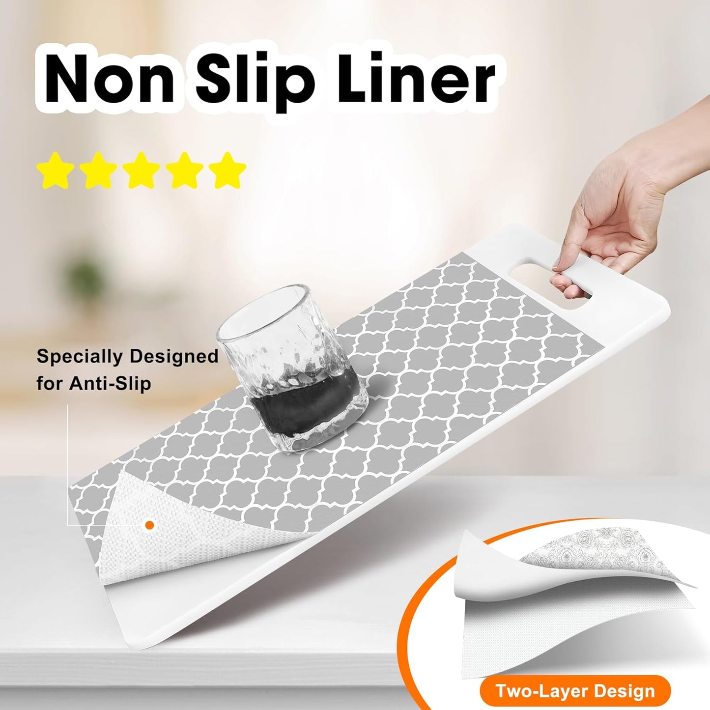 Drawer and Shelf Liner for Kitchen Cabinets Non-Adhesive, Non-Slip Cabinet Liner Shelf Paper Strong Grip Waterproof Easy to Clean for Kitchen Shelves Cupboard, Gray Lantern,12IN X 20FT