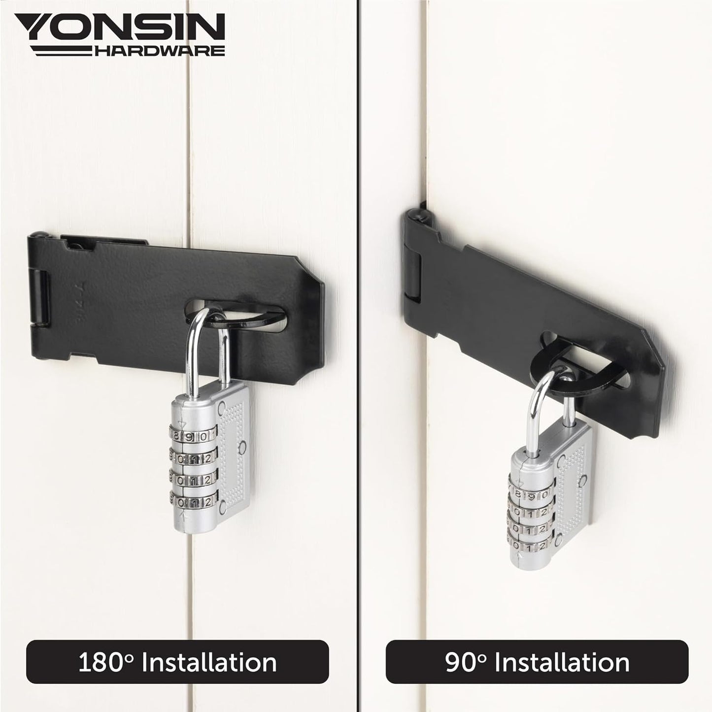 4" Door Padlock Safety Hasp Latch 2 Pcs, Door Hasp Clasp Lock Gate Shed Hasp Latch Lock for Door Window Cabinet Pet Cage Toolbox Shed Fence, 304 Stainless Steel, Matte Black Finish