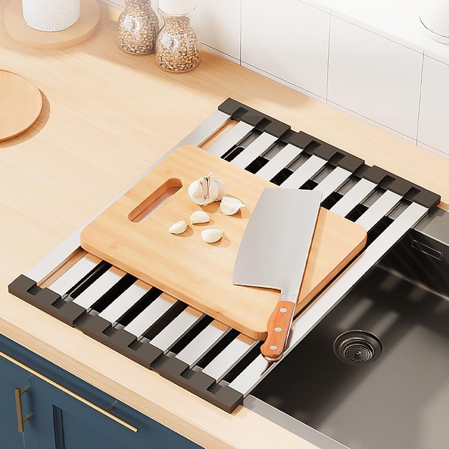 Foldable Dish Drying Rack for Kitchen Sink, Over The Sink Dish Drying Rack, Counter Storage Rack, Stainless Steel Drainer