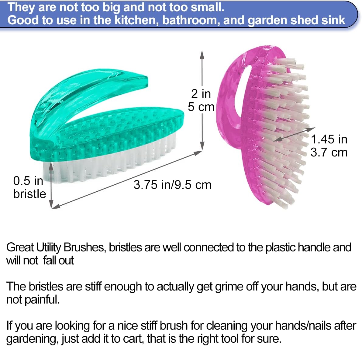 Handle Grip Nail Brush for Cleaning Fingernails Hands & Under Nails, Stiff Bristle Mechanic Scrub Brush Cleaner for Men Women, Pedicure Scrubbing Tool Kit (2 Pink + 2 Green)