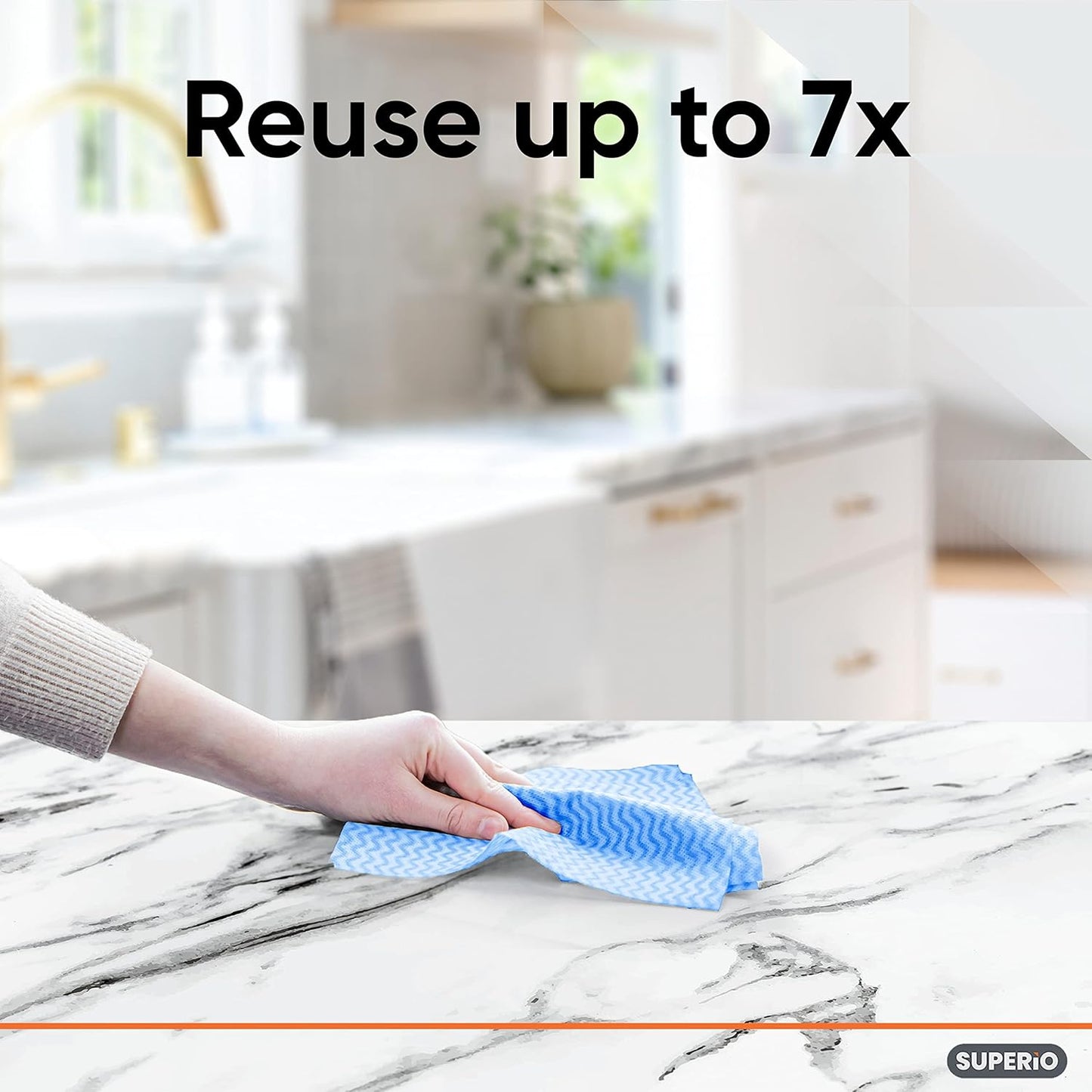 Superio Handy Wipes for Kitchen - Blue Reusable Multi-Purpose Heavy-Duty Cleaning Cloth for House, Bathroom, and Office. Disposable Dish Towel (25)