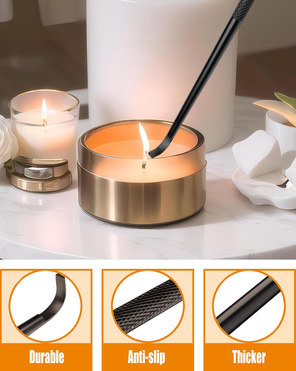 4 in1 Candle Accessory Set with Rechargeable Candle Lighter, Candle Wick Trimmer, Candle Wick Snuffer, Candle Wick Dipper, Candle Care Kit (Matte Black)