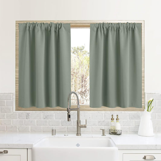 RYB HOME Blackout Curtains for Small Window - Thermal Insulated Privacy Curtains Shades for Kitchen Bathroom Cafe Dorm Loft, W 29 x L 45 inch per Panels, Sea Green, 2 Pcs