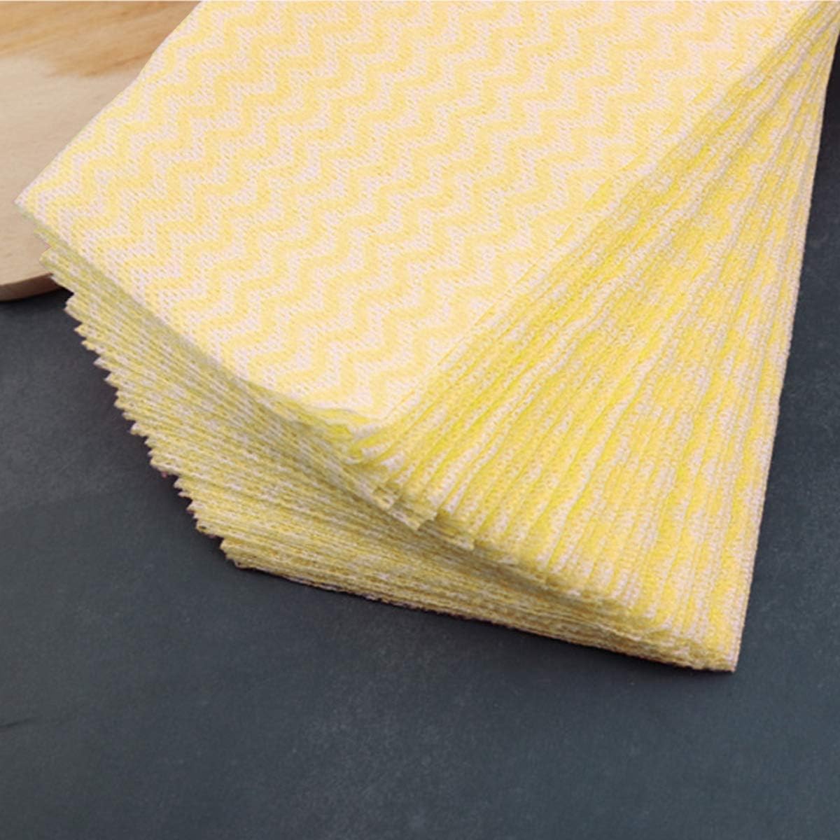 KMAKII 80 Pack Disposable Dish Cloths Heavy Duty Reusable Cleaning Wipes Dish Rags For Kitchen, 14 x 21 inches - Yellow
