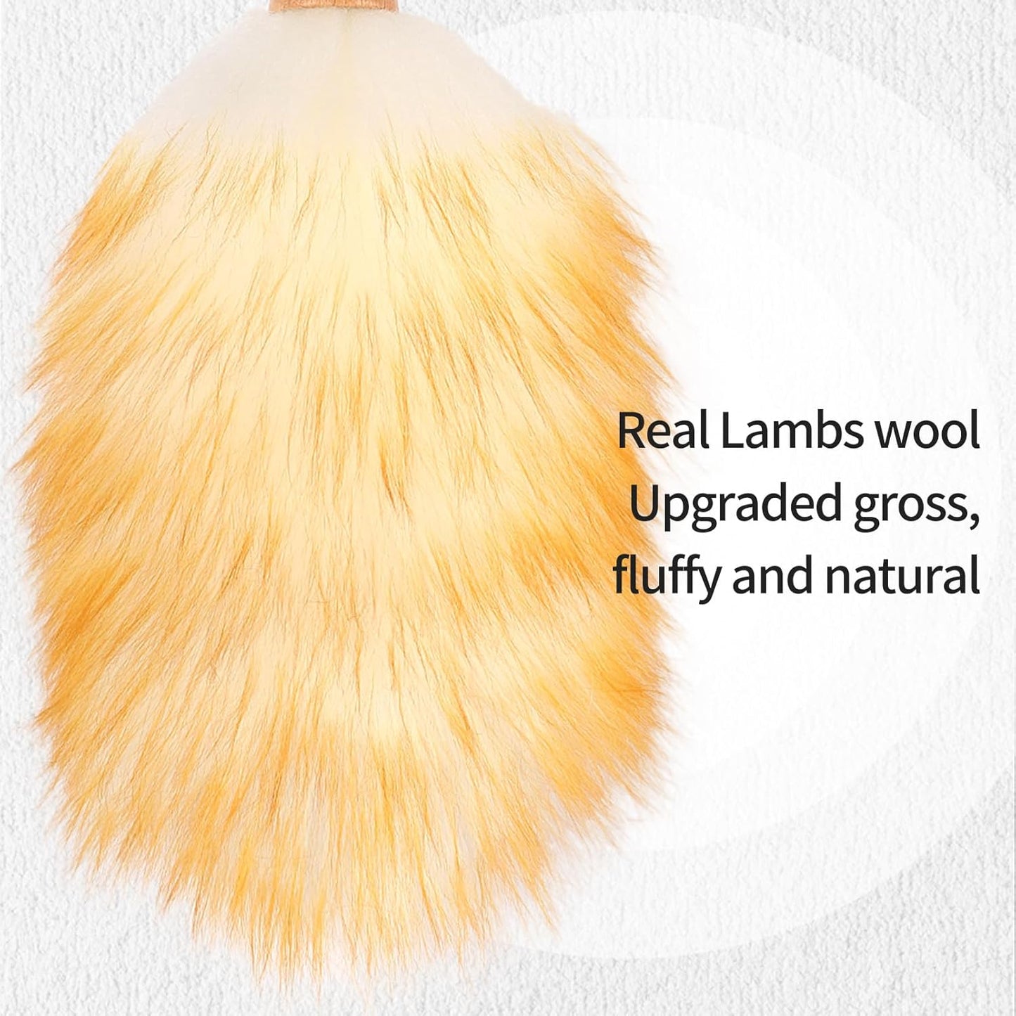 Feather Duster, Lambswool Duster for Cleaning,with Solid Wooden Handle,Leather Hang Strap,Anti-Static 14.9 inch Washable Reusable Small Hand Duster(Natural) for Office, Home and Car