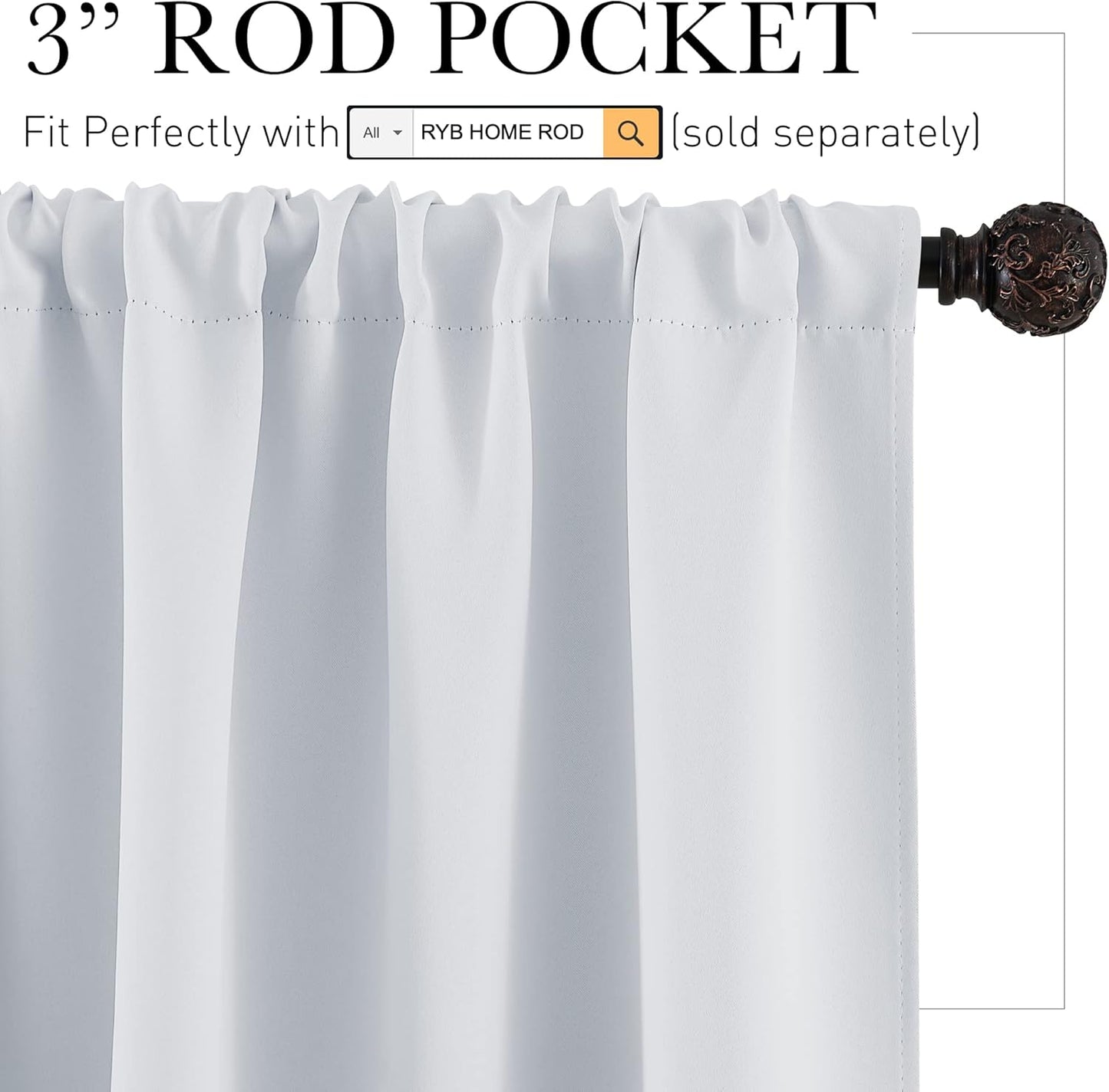 RYB HOME Short Curtains for Living Room Blackout Portable Blinds Shades for Bedroom Bathroom Basement Garage RV Camper Windows, 34 inches Width x 36 inches Length, Grayish White, 2 Pcs