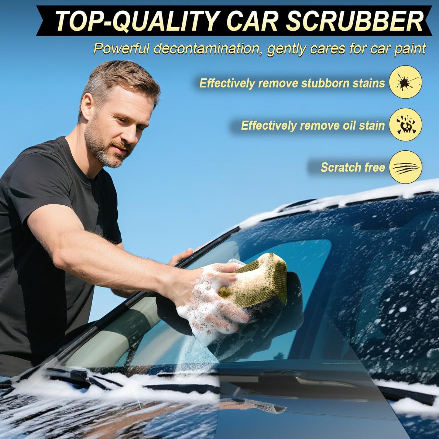 Car Wash Sponge,Dual Sided Car Clay Scrubber for Fast and Effective Removal of Paint,Light Overspray So On,Scrubbing and Clay Work,2-Pack