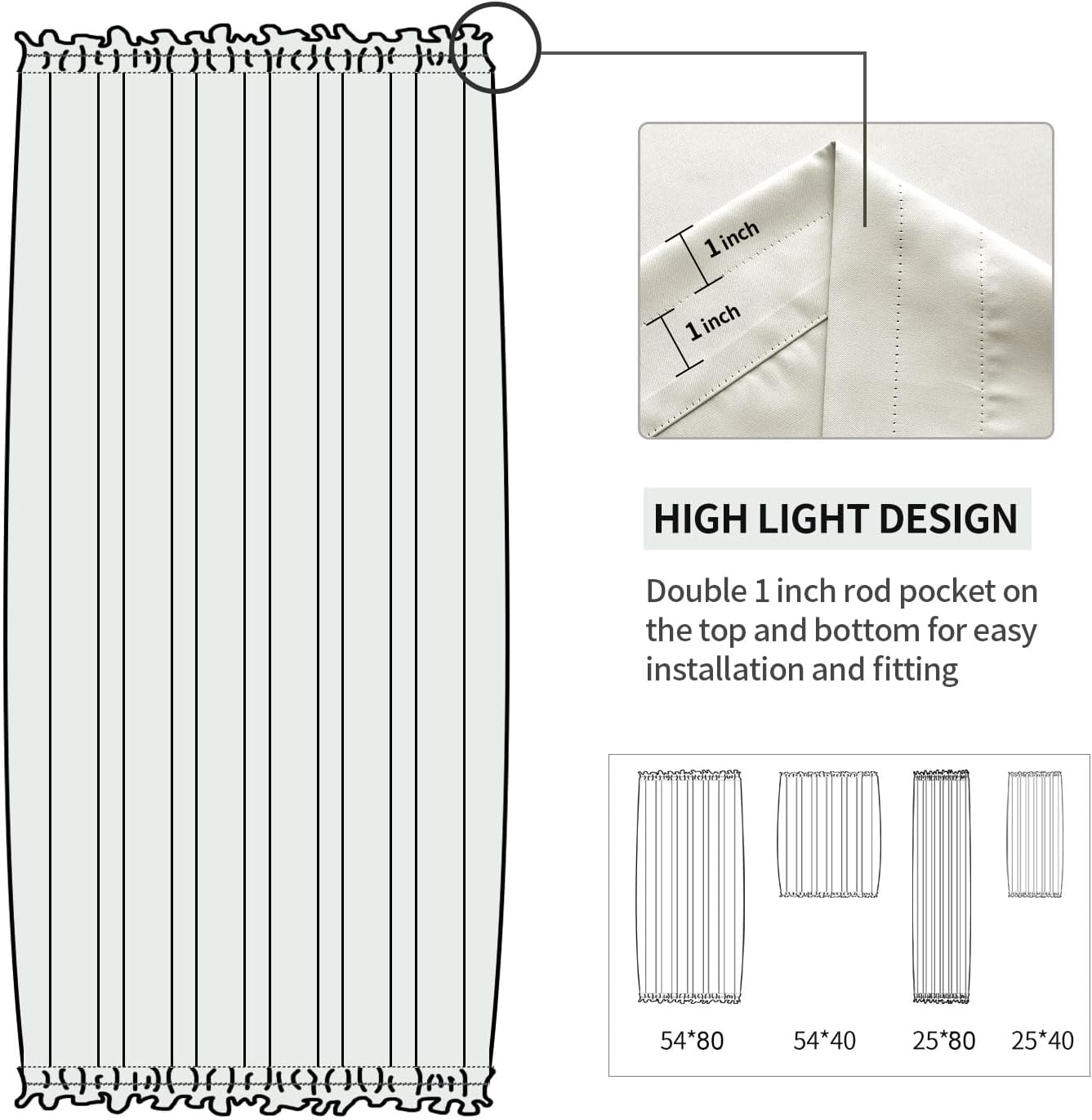 DWCN French Door Curtains – Rod Pocket Thermal Blackout Curtain for Doors with Glass Window, Kitchen and Patio Doors for Privacy, 25 X 40 Inches Long, 1 Curtain Panel with Tieback, Ivory