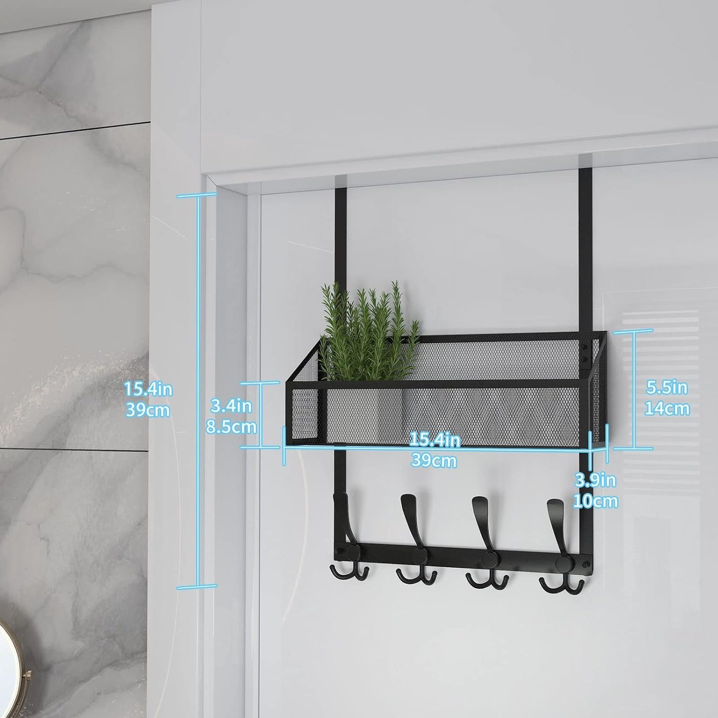 Over The Door Hooks Organizer, Coat Rack Over The Door Storage Hanger Towel Rack, Back of Door Storage Organizer for Bathroom,Bedroom,Kitchen,Office (Black 2-Tier)