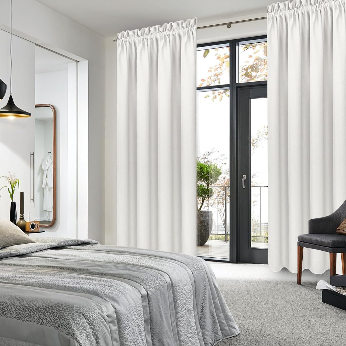 DWCN Blackout Curtains Thermal Insulated, Energy Saving & Noise Reducing Bedroom and Living Room Curtains, Ivory, W 38x L 72 Inch, Set of 2 Rod Pocket Curtain Panels