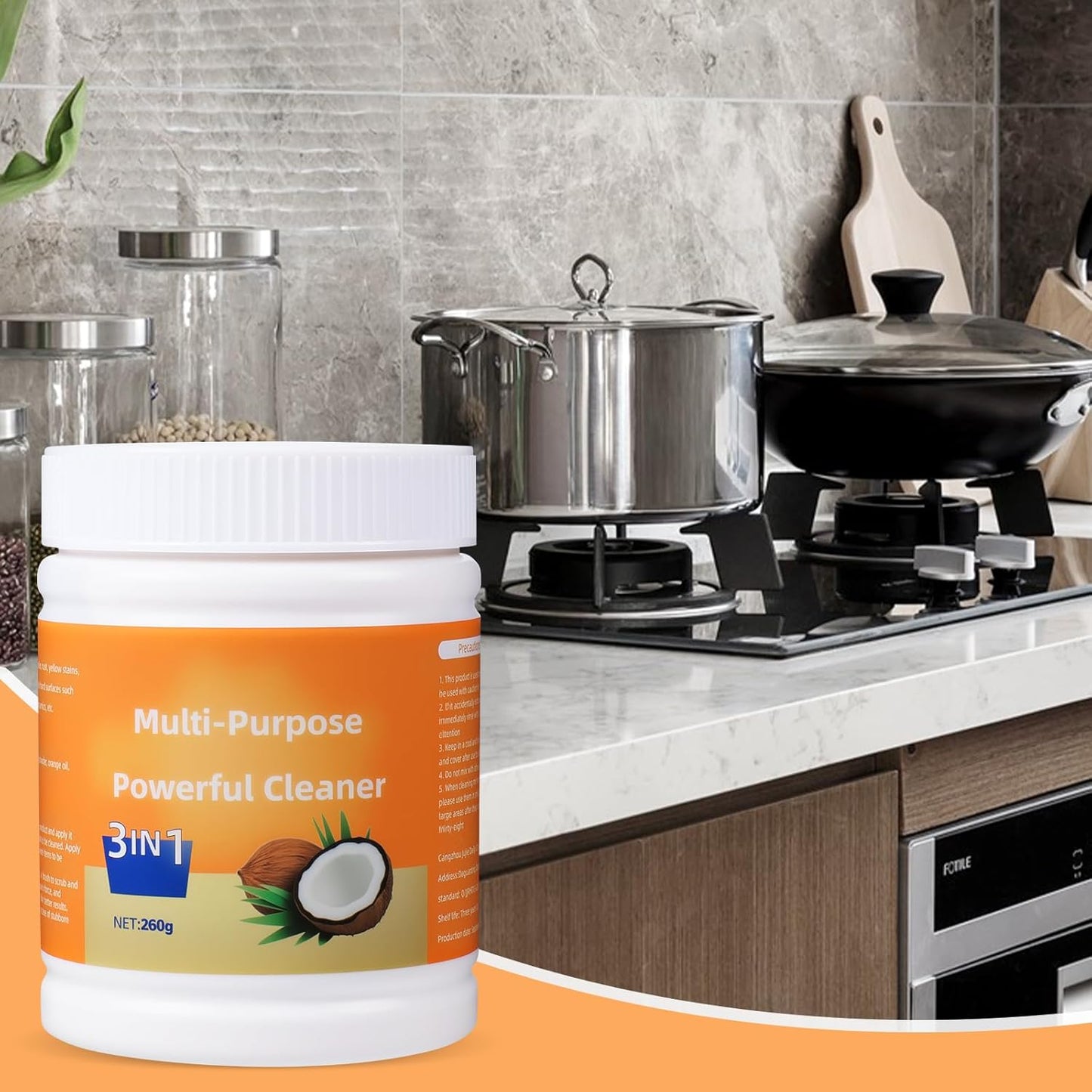 Multi-Purpose Powerful Cleaner for Kitchen,Heavy Kitchen Duty Degreaser,3 In 1 Stainless Coconut Oil Cleaning Paste,All-Purpose Cleaner Removes Stains