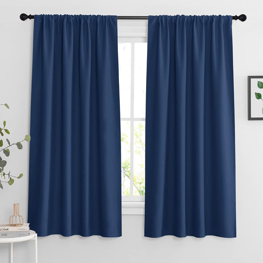 RYB HOME Blackout Kitchen Curtains 2 Panels Set, Room Darkening Small Window Treatment Energy Smart Drapes Full Privacy Protection for Laundry Bedroom Bathroom, Navy Blue, W42 x L63 inch, 2 Panels