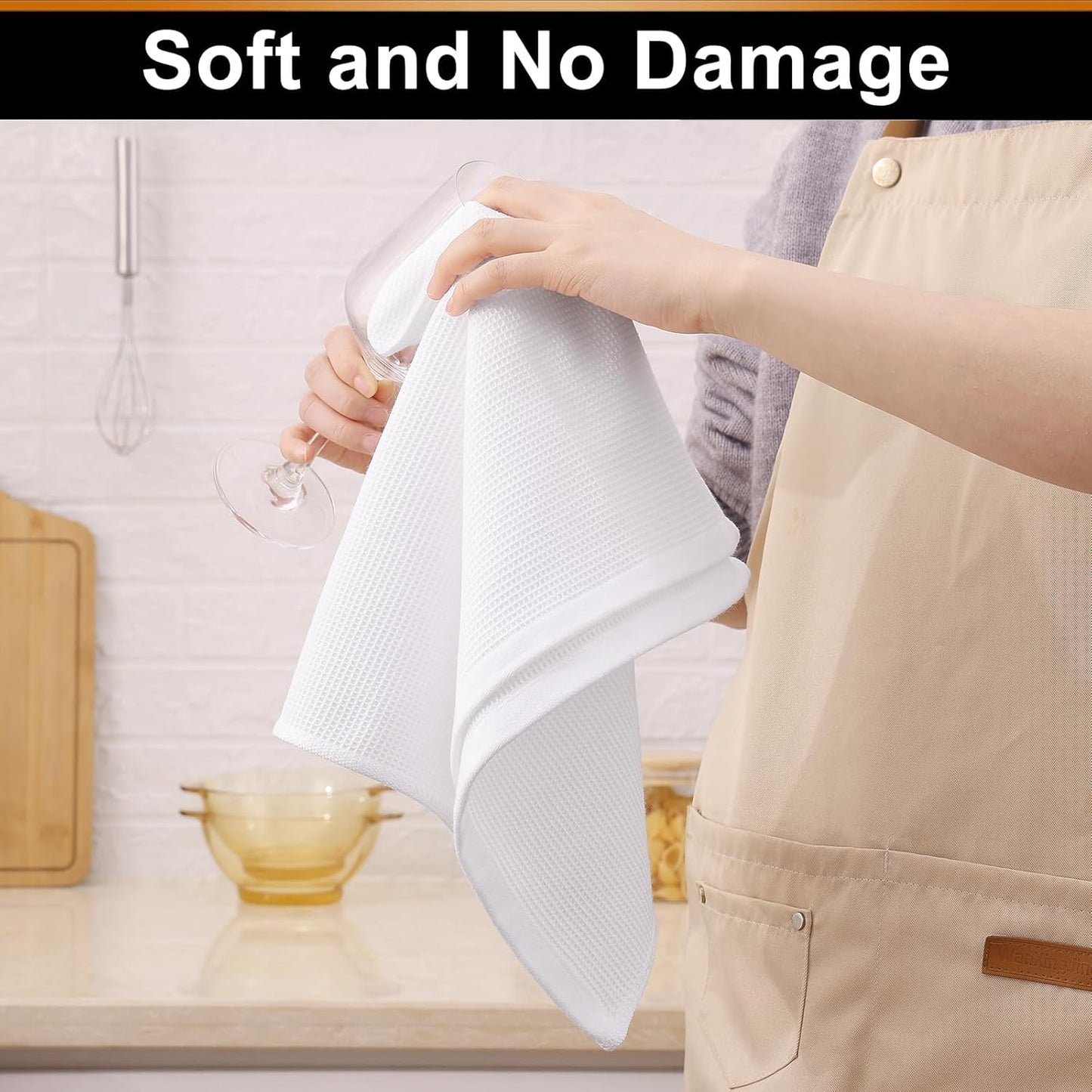 Homaxy 100% Cotton Waffle Weave Kitchen Towels - 8 Pack Soft and Absorbent Dish Towels - 16 x 26 Inches Quick Dry Hand Towels - White