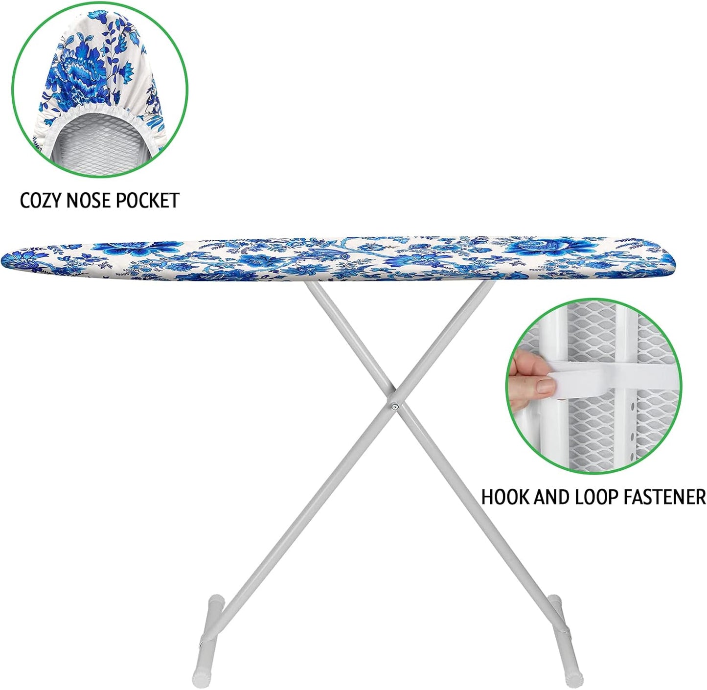 Ironing Board Cover and Pad 15x54 Inch Standard Ironing Board Cover with Elastic Edge and Hook and Loop Fasteners Scorch and Stain Resistant Cotton Ironing Covers with Thick Padding