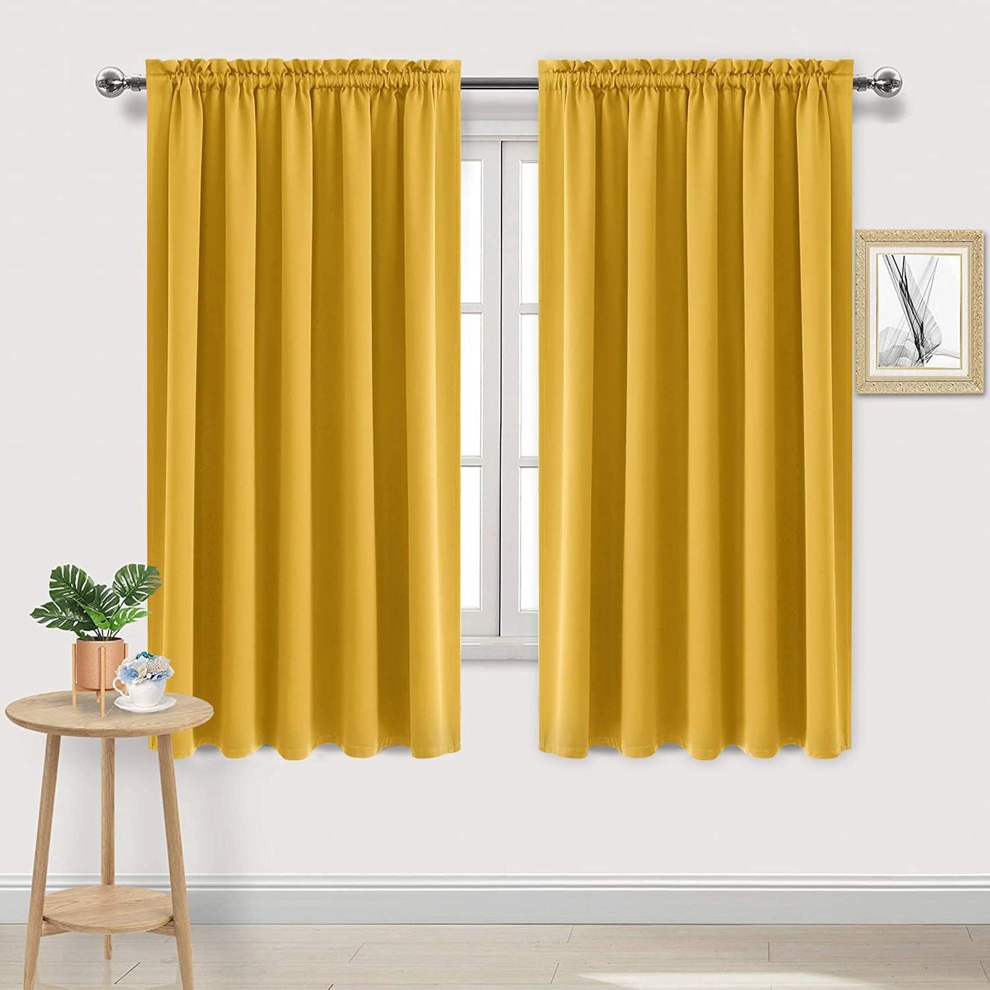 DWCN Blackout Curtains for Bedroom – Rod Pocket Thermal Insulated Noise Reducing Noise Reducing Drapes for Living Room, W 60 x L 63 Inch, 2 Panels, Yellow