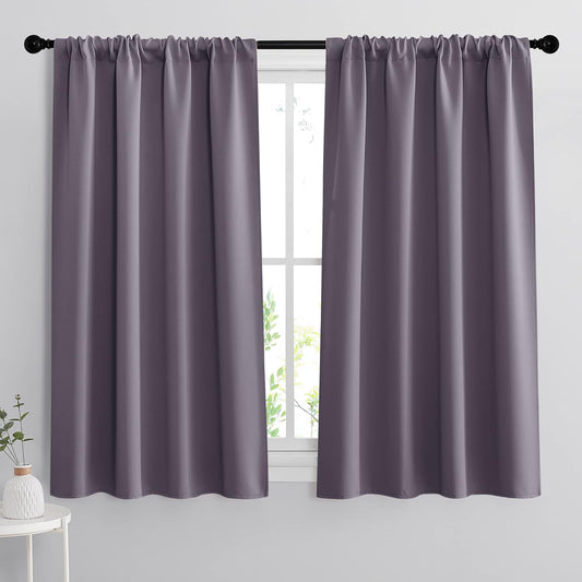 RYB HOME Bedroom Curtains Blackout - Light Block Energy Efficiency Small Window Treatment Drapes for Kitchen Dining Baby Nursery Morden Decor, W 42 x L 54 inch, Greyish Purple, 2 Panels