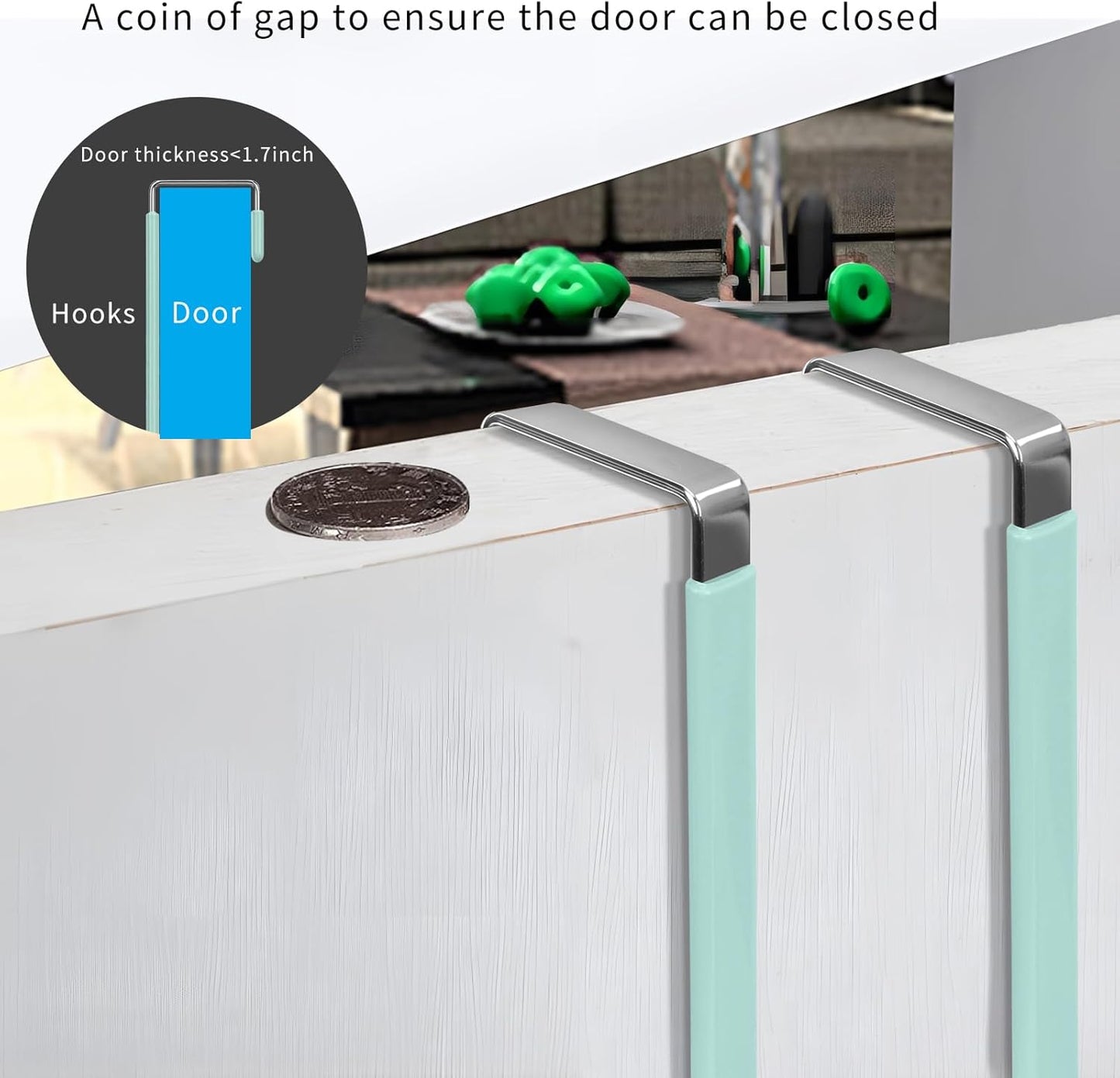 FYY Over The Door Hooks, 4 Pack Upgraded Long Door Hangers Hooks with Rubber Prevent Scratches Heavy Duty Organizer Hooks for Hanging Clothes, Towels, Hats, Coats, Bags LightGreen