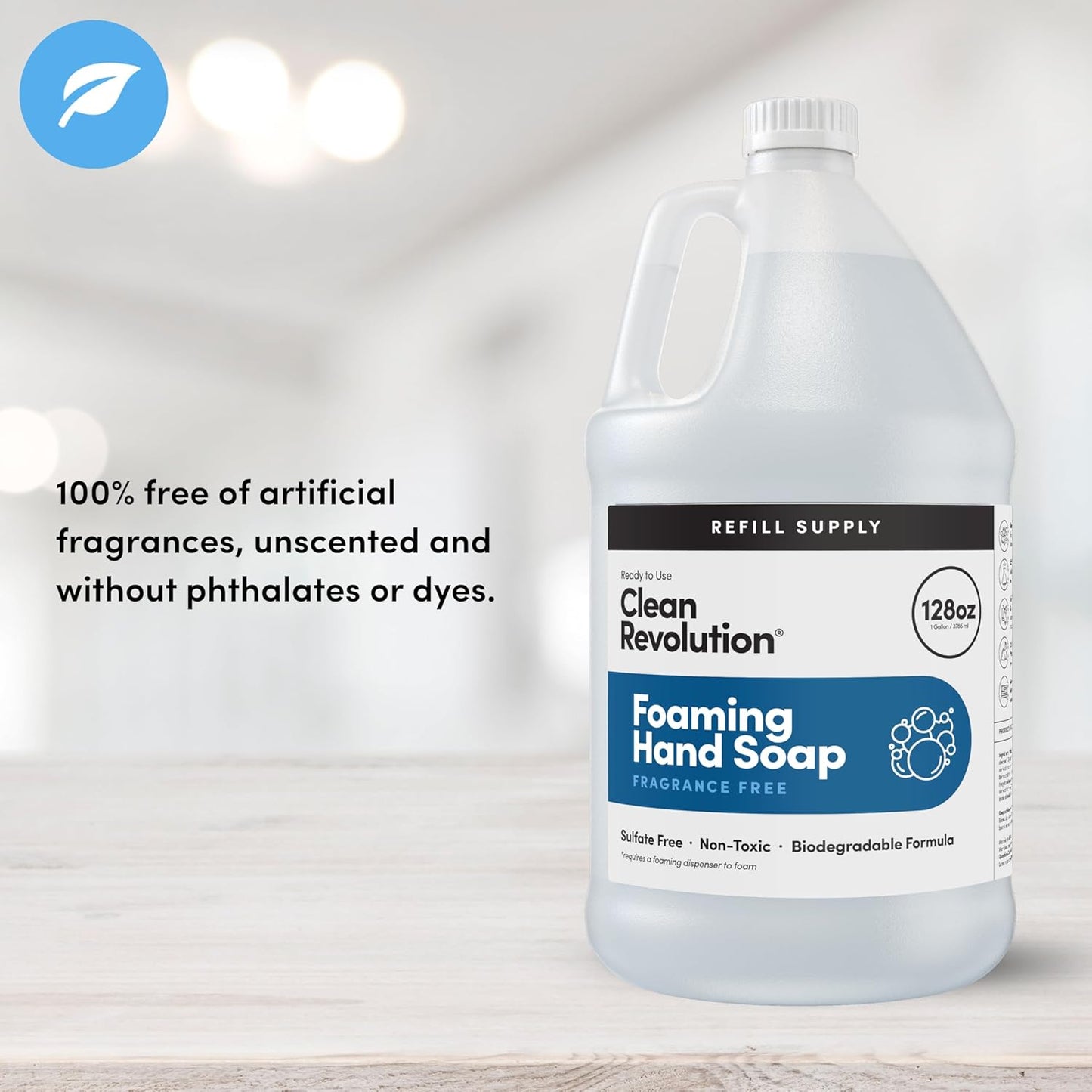 Clean Revolution Foaming Hand Soap Refill Supply Container, Ready to Use Formula, Gluten Free, Unscented and Fragrance Free, 128 Fl. Oz, 4 Pack