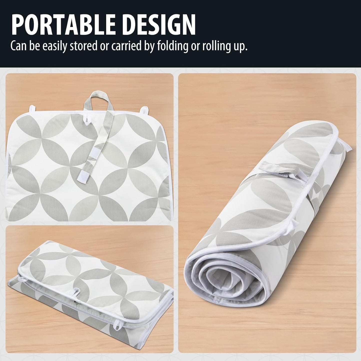Seiritex Ironing Mat, Portable Ironing Pad 39.4 x 18.9 inch Table Top Iron Board 5 in 1 Travel Iron Blanket for Washer, Dryer, Counter top, Grey Clover